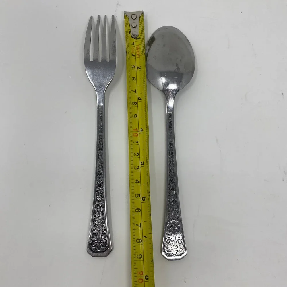 Interpur Stainless Florenz Mid-Century 2 Place Setting Spoon Fork Black Accent